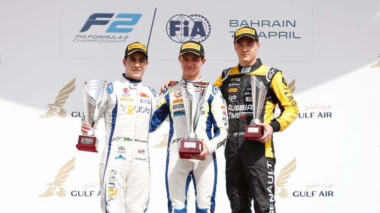 The F2 Feature Race podium in Bahrain