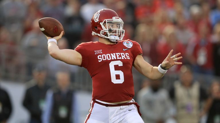 Baker Mayfield in the 2018 College Football Playoff Semifinal at the Rose Bowl Game presented by Northwestern Mutual at the Rose Bowl on January 1, 2018 in Pasadena, California.