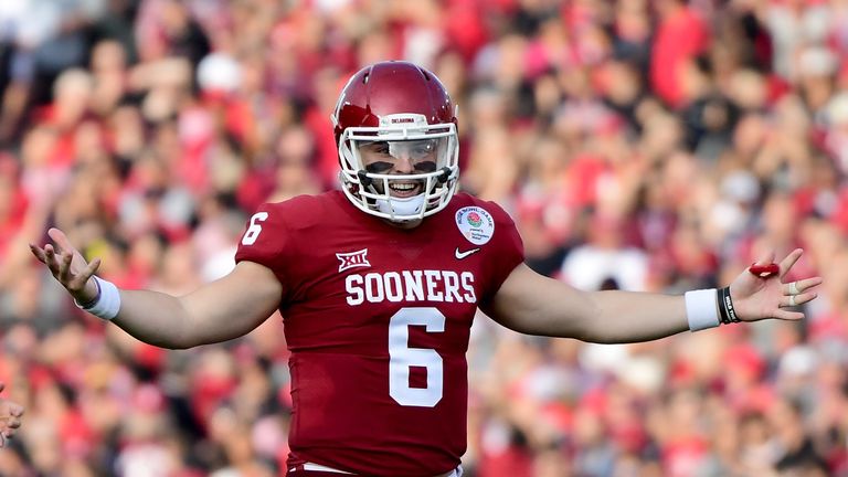 Baker Mayfield in the 2018 College Football Playoff Semifinal at the Rose Bowl Game presented by Northwestern Mutual at the Rose Bowl on January 1, 2018 in Pasadena, California.