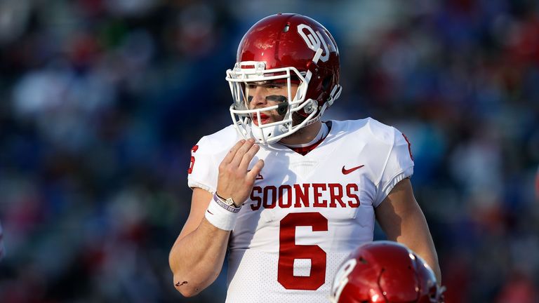 Baker Mayfield during the game at Memorial Stadium on November 18, 2017 in Lawrence, Kansas.