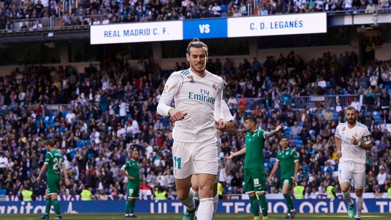 Gareth Bale celebrates his goal in the the 2-1 win over Leganes