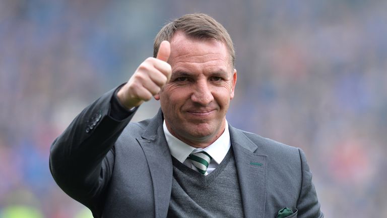 Celtic boss Brendan Rodgers gives the thumbs up during their Scottish Cup semi-final against Rangers