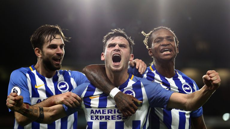 during the Premier League match between Brighton and Hove Albion and Stoke City at Amex Stadium on November 20, 2017 in Brighton, England.