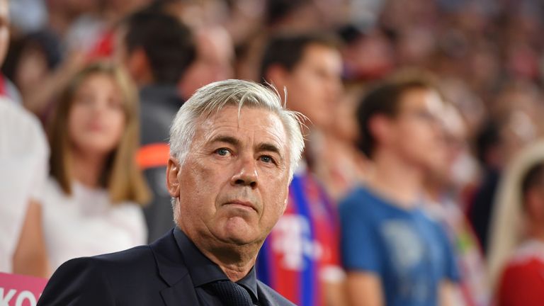 Carlo Ancelotti during the Bundesliga match between Bayern Munich and Bayer Leverkusen at the Allianz Arena on August 18, 2017