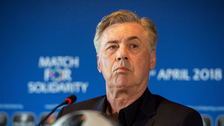 Carlo Ancelotti on during a Press Conference for the Match for Solidarity on April 20, 2018 at Grand Hotel Kempinski in Geneva