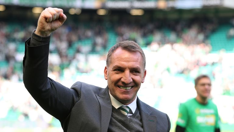 Brendan Rodgers during the Scottish Premier League match between Celtic and Rangers at Celtic Park on April 29, 2018 in Glasgow, Scotland.