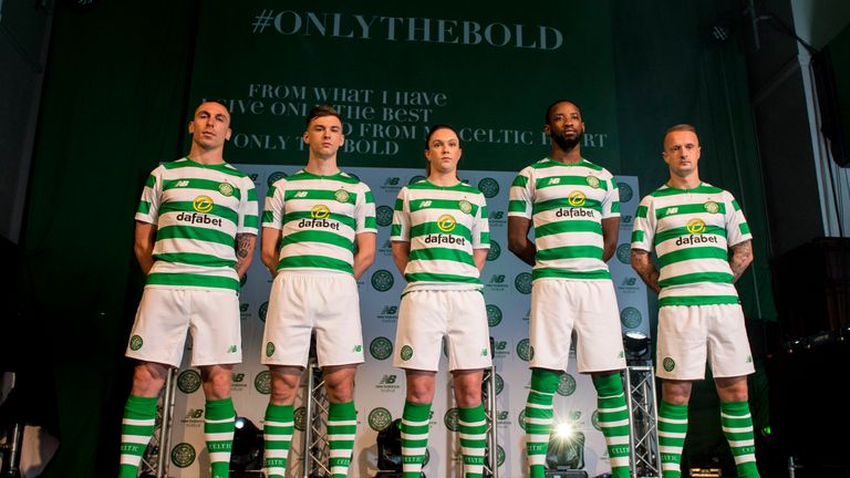 Celtic players unveil their new home kit