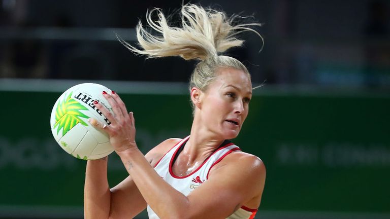 Chelsea Pitman of England catches during Netball match between England and Uganda on day four of the Gold Coast 2018 Commonwealth Games at Gold Coast Convention Centre on April 8, 2018 on the Gold Coast, Australia