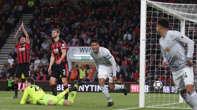 Chris Smalling scored Manchester United's opening goal against Bournemouth