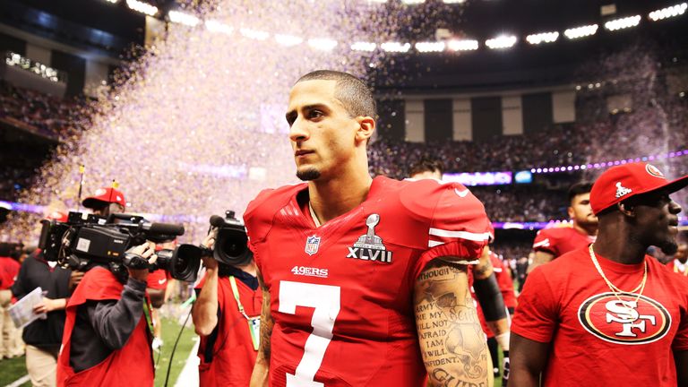 Colin Kaepernick during Super Bowl XLVII at the Mercedes-Benz Superdome on February 3, 2013 in New Orleans, Louisiana.