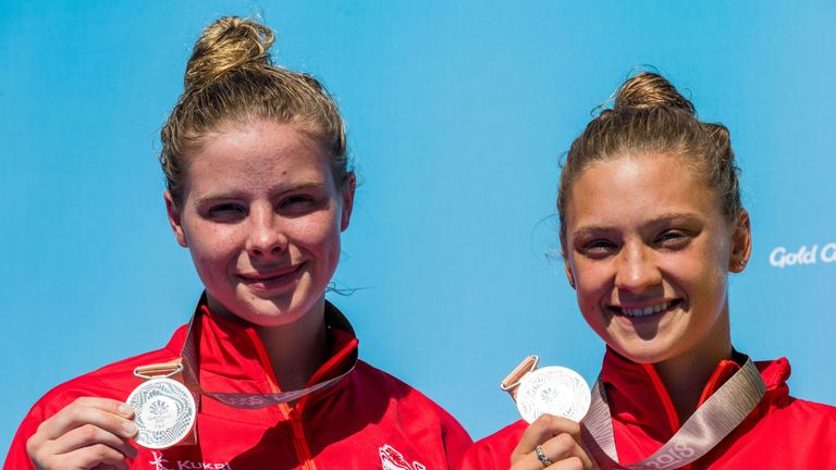 England’s Alicia Blagg and Katherine Torrance win silver in the 3m synchro diving 