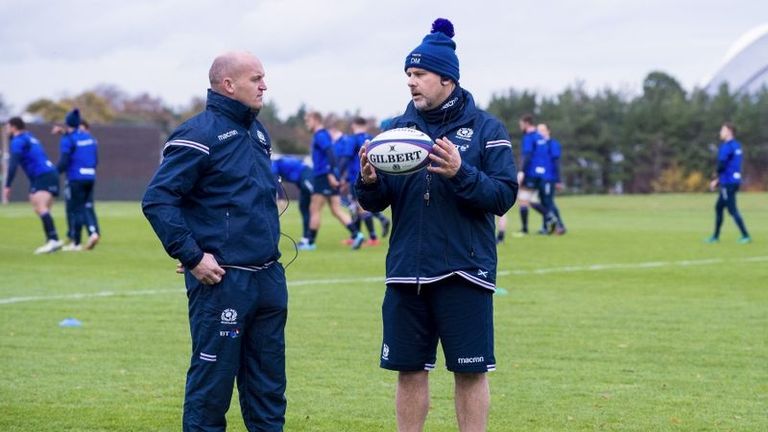 14/11/17 .SCOTLAND RUGBY TRAINING.ORIAM - EDINBURGH.Scotland head coach Gregor Townsend (left) with Dan McFarland