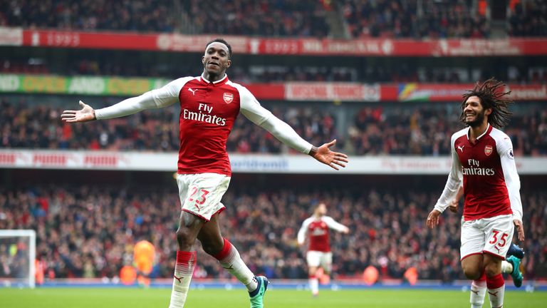 Danny Welbeck celebrates scoring Arsenal's second goal against Southampton