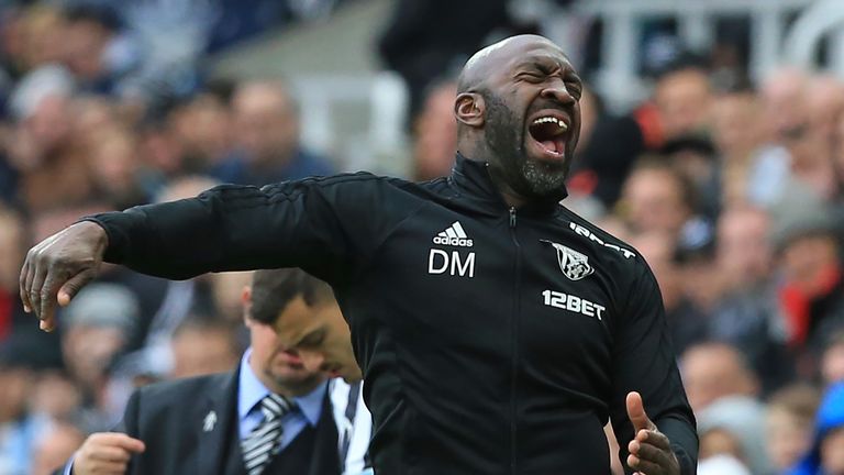 Darren Moore reacts during West Brom's win over Newcastle