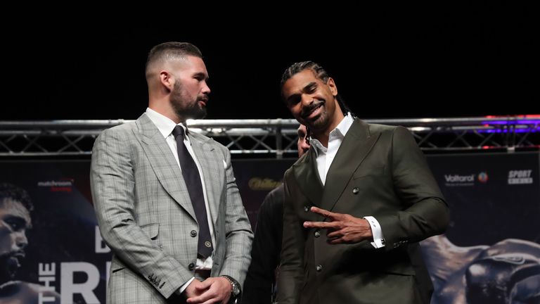 THE REMATCH PROMOTION.PRESS CONFERENCE.ECHO ARENA,.LIVERPOOL,.PIC;LAWRENCE LUSTIG.DAVID HAYE AND TONY BELLEW COME FACE TO FACE AT A PUBLIC PRESS CONFERENCE AS THE PAIR PREPARE TO CLASH AT THE 02 ARENA ,LONDON ON EDDIE HEARNS MATCHROOM PROMOTION ON SATURDAY 5TH MAY