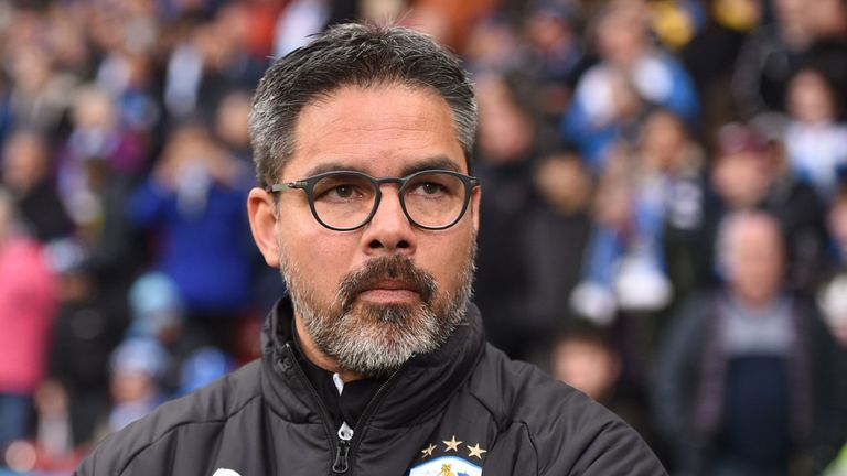 David Wagner awaits kick-off in the Premier League match between Huddersfield Town and Everton at the John Smith's Stadium