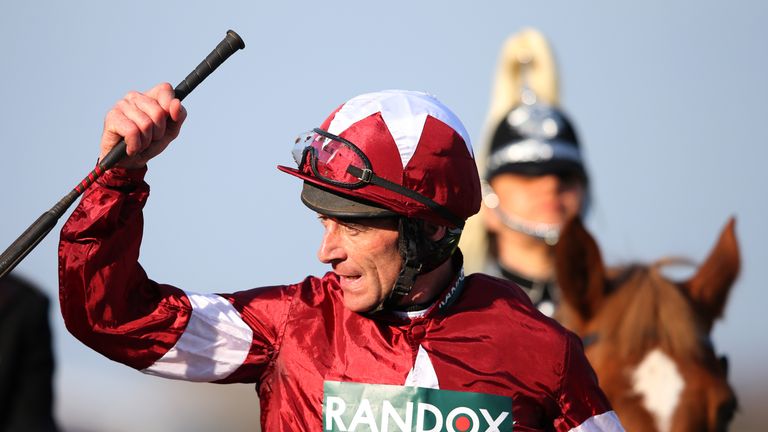 Davy Russell celebrates his Grand National victory on Tiger Roll