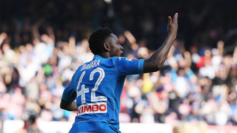 Amadou Diawara celebrates his injury time winner against Chievo