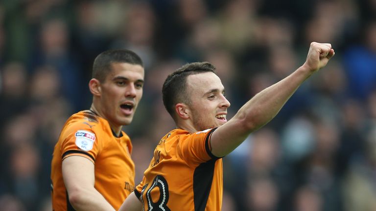 Wolverhampton Wanderers' Diogo Jota celebrates scoring his side's first goal against Birmingham City