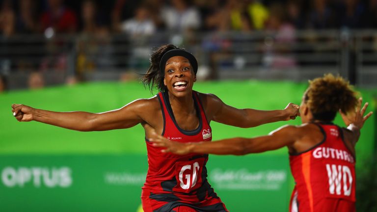 during Netball Semifinal between England and Jamaica on day 10 of the Gold Coast 2018 Commonwealth Games at Coomera Indoor Sports Centre on April 14, 2018 on the Gold Coast, Australia.