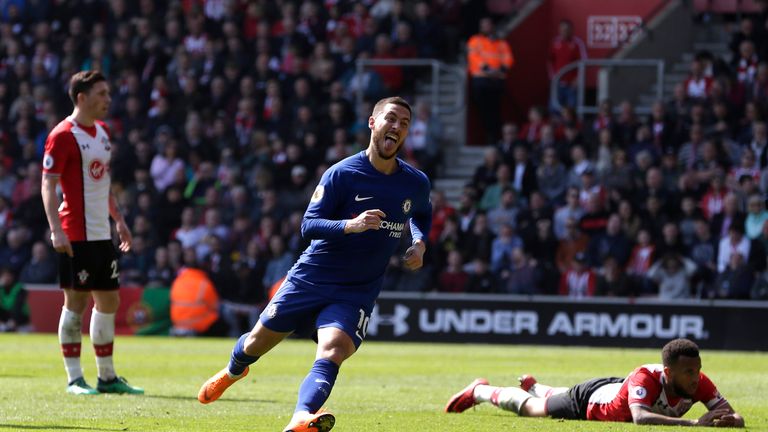 Eden Hazard celebrates scoring Chelsea's equaliser