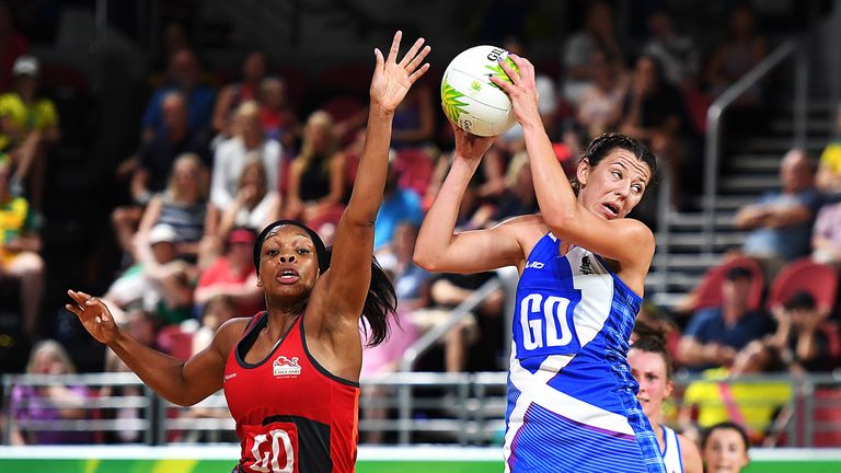 during the Netball match between England and Scotland on day one of the Gold Coast 2018 Commonwealth Games at Gold Coast Convention and Exhibition Centre on April 5, 2018 on the Gold Coast, Australia.  (Photo by Albert Perez/Getty Images)