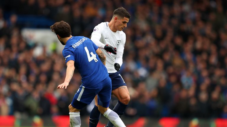 Erik Lamela fouled Cesc Fabregas during Tottenham's win at Chelsea
