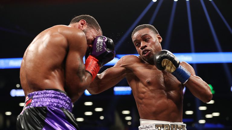 Errol Spence Lamont Peterson during their IBF Welterweight title fight at the Barclays Center on January 20, 2018 in New York City.