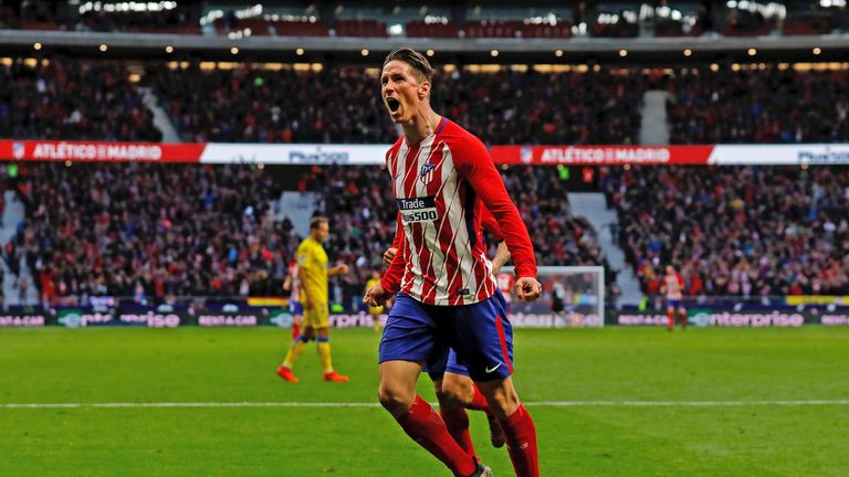  Fernando Torres of Atletico de Madrid celebrates scoring their second goal against Las Palmas