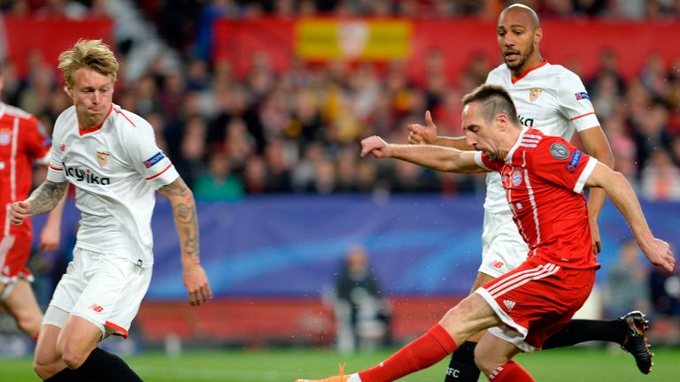 Franck Ribery in action for Bayern Munich against Sevilla in the Champions League