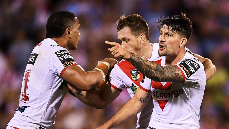 Gareth Widdop of the Dragons reacts during the round six NRL match between the St George Illawarra Dragons and the Cronulla Sharks