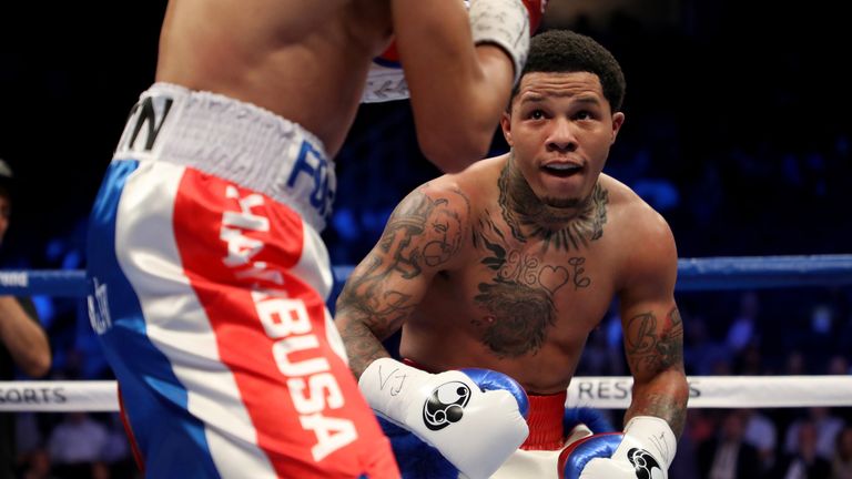 (L-R) Gervonta Davis throws a punch at Francisco Fonseca during their junior lightweight bout on August 26, 2017 at T-Mobile Arena in Las Vegas, Nevada.