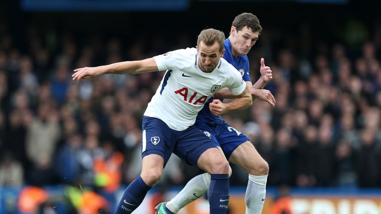 Tottenham Hotspur's Harry Kane (left) and Chelsea's Andreas Christensen battle for the ball