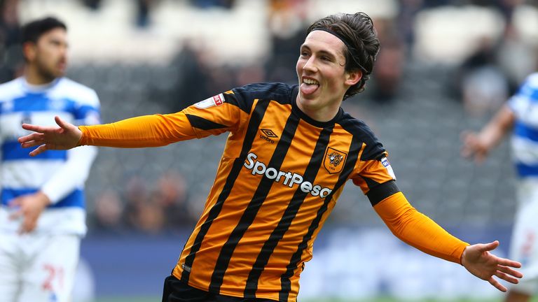 HULL, ENGLAND - APRIL 07: Harry Wilson of Hull City celebrates scoring during the Sky Bet Championship match between Hull City and Queens Park Rangers at KCOM Stadium on April 7, 2018 in Hull, England. (Photo by Ashley Allen/Getty Images)