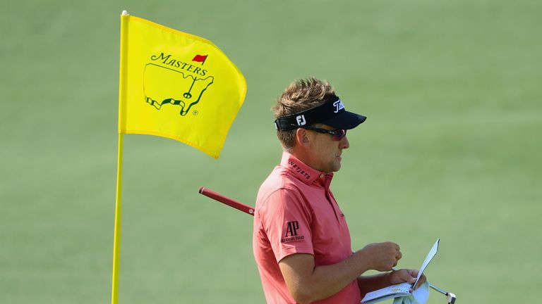 Ian Poulter during a practice round prior to the start of the 2018 Masters Tournament at Augusta National Golf Club 