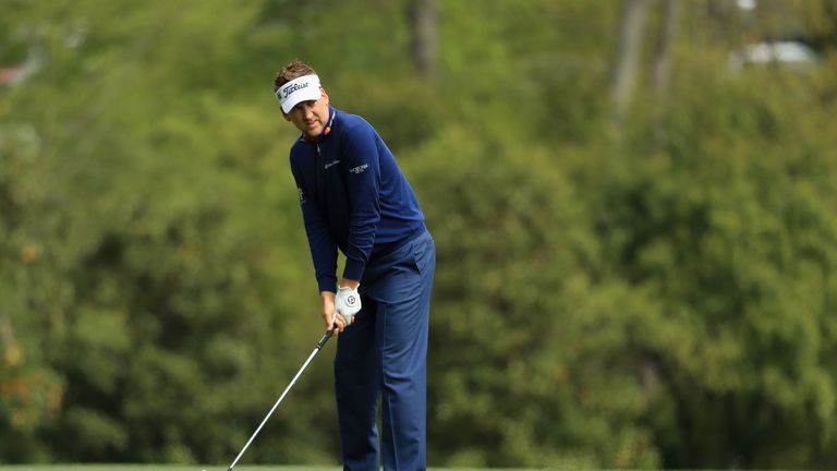 Ian Poulter during the final round of the 2018 Masters Tournament at Augusta National Golf Club