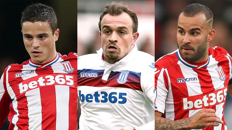 Stoke City's Ibrahim Afellay, Xherdan Shaqiri and Jese