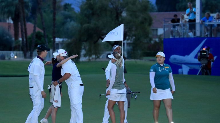 during the final round of the 2018 ANA Inspiration on the Dinah Shore Tournament Course at the Mission Hills CC on April 1, 2018 in Rancho Mirage, California.