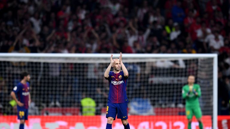 Iniesta receives a standing ovation at the Wanda Metropolitano on Saturday