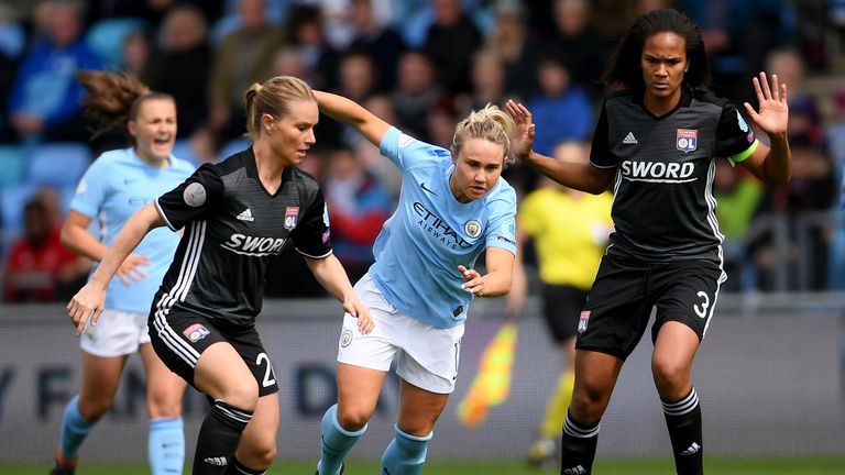 Isobel Christiansen for Man City Women in their Champions League semi-final first leg against Lyon