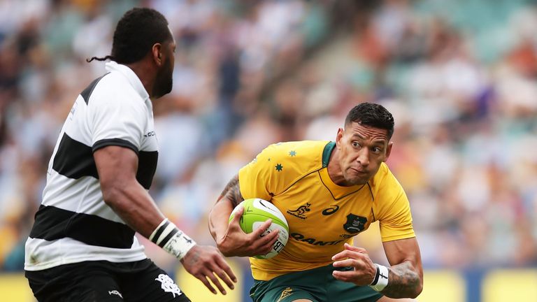 Israel Folau playing for Australia against the Barbarians