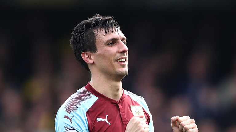 Burnley's Jack Cork celebrates scoring his side's second goal of the game during the Premier League match at Vicarage Road