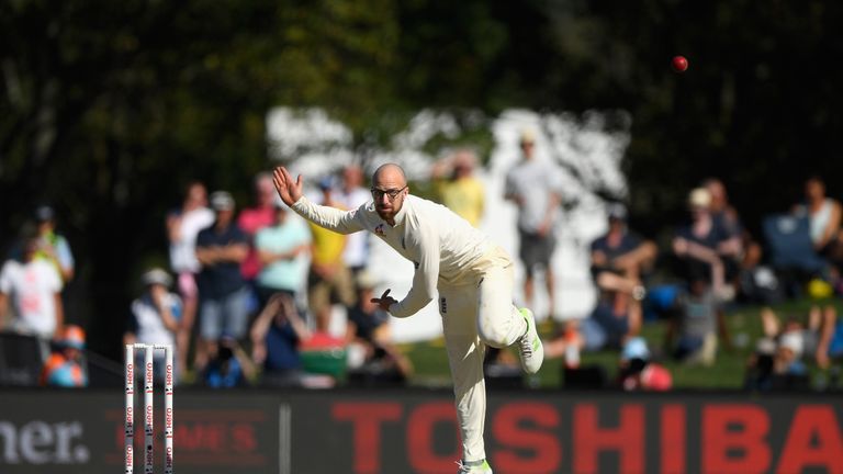 Jack Leach during day two of the Second Test Match between the New Zealand Black Caps and England at Hagley Oval on March 31, 2018 in Christchurch, New Zealand.