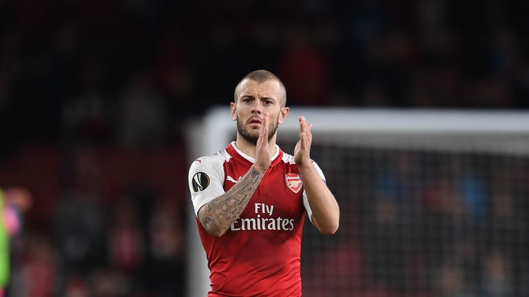 Jack Wilshere applauds the fans at the Emirates on Thursdayn night