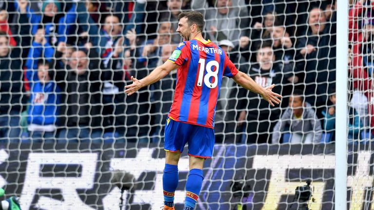 Crystal Palace's James McArthur celebrates scoring his side's second goal of the game