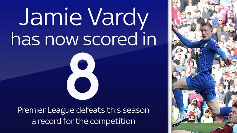 Leicester's Jamie Vardy has scored in eight Premier League defeats this season - a record for the competition