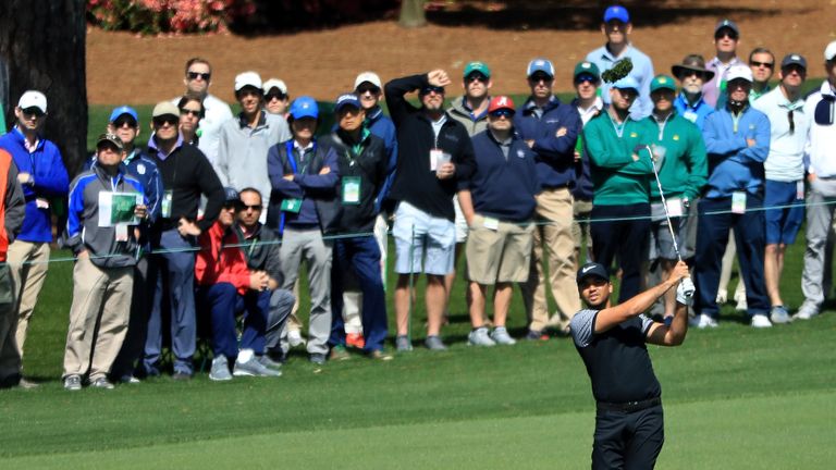 during the first round of the 2018 Masters Tournament at Augusta National Golf Club on April 5, 2018 in Augusta, Georgia.