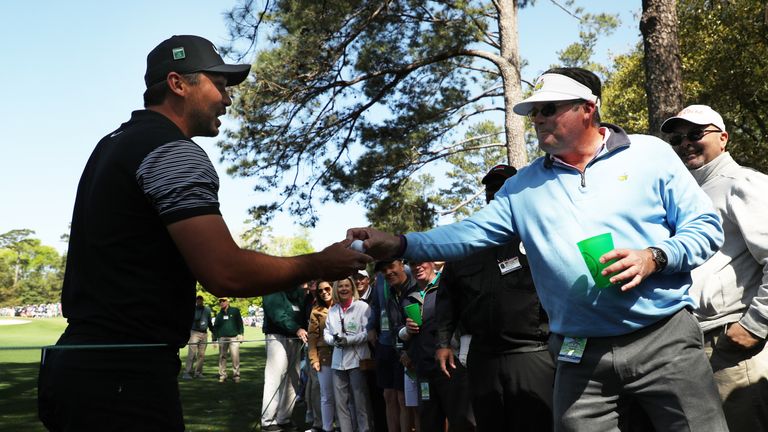 during the first round of the 2018 Masters Tournament at Augusta National Golf Club on April 5, 2018 in Augusta, Georgia.