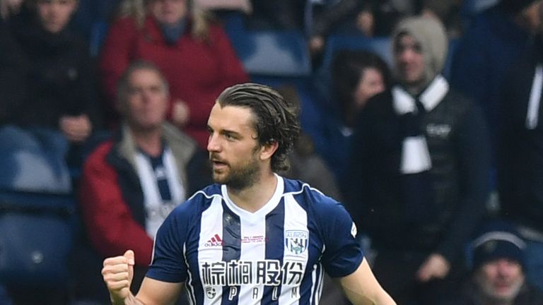 West Bromwich Albion's Jay Rodriguez celebrates scoring his side's first goal of the game during the Premier League match against Swansea City at The Hawthorns