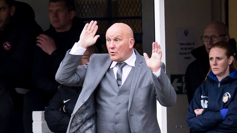 31/03/18 LADBROKES CHAMPIONSHIP. MORTON V DUNDEE UTD (1-1). CAPPIELOW - GREENOCK. Morton Manager Jim Duffy